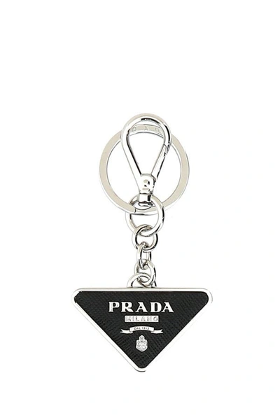 Prada Man Two-tone Leather And Metal Keychain In Multicolor