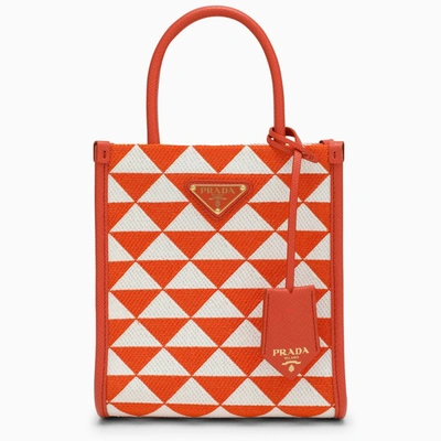 Prada Symbole Embroidered Fabric Mini Bag In Orange