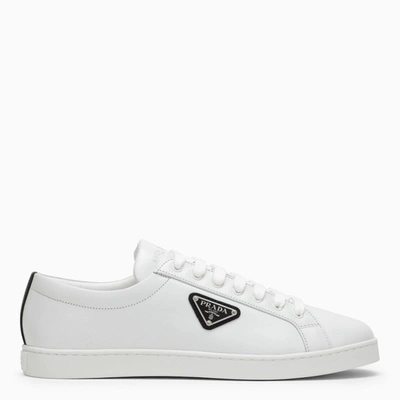 Prada White Brushed Leather Trainer Men