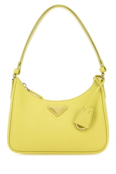 Prada Woman Acid Green Leather Mini  Re-edition Shoulder Bag In Yellow