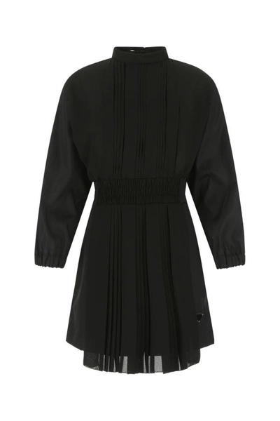 Prada Flared, Pleated High-neck Playsuit In Black