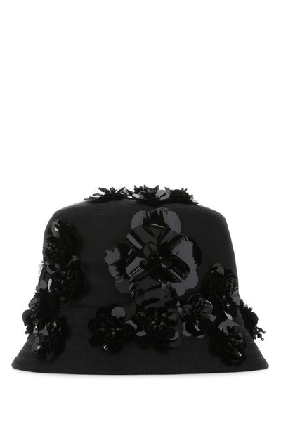 Prada Black Re-nylon Bucket Hat Nd  Donna S