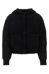 Prada Hooded Wool Blend Jacket With Elastic Cuffs In Black