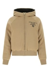 PRADA PRADA WOMAN CAMEL CASHMERE BLEND DOWN JACKET