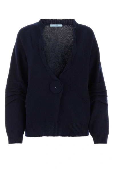 Prada Wool And Cashmere V-neck Sweater In Black