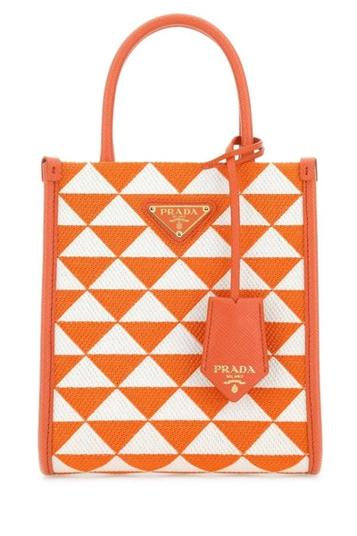 Prada Woman Embroidered Fabric Micro Symbole Handbag In Orange