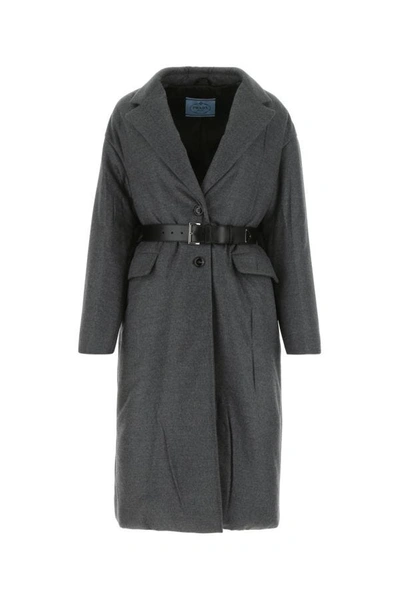 Prada Woman Grey Cashmere Blend Padded Coat In Gray
