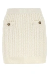 Prada Mini Skirt With Elastic Waist And Decorative Buttons In White