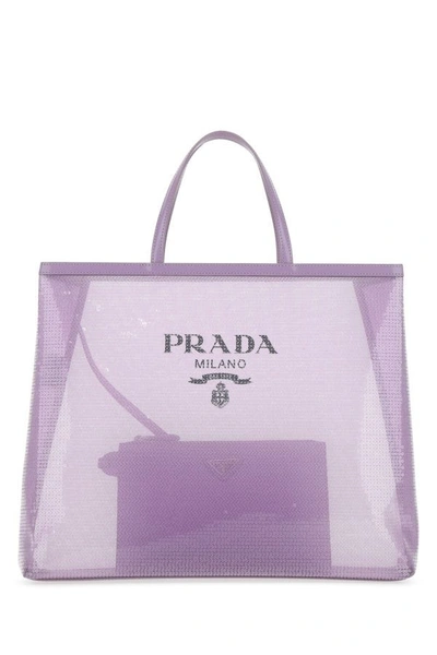 Prada Woman Lilac Mesh Shopping Bag In Purple