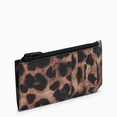 Saint Laurent Animalier Motif Leather Card Holder Men In Brown