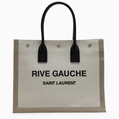 Saint Laurent Rive Gauche Beige Canvas Tote Bag Women In Cream
