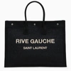 Saint Laurent Rive Gauche Black Canvas Tote Bag Men In Black