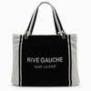 Saint Laurent Rive Gauche Tote In Black And White Terry Cloth In Black