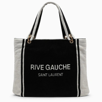Saint Laurent Rive Gauche Tote In Black And White Terry Cloth