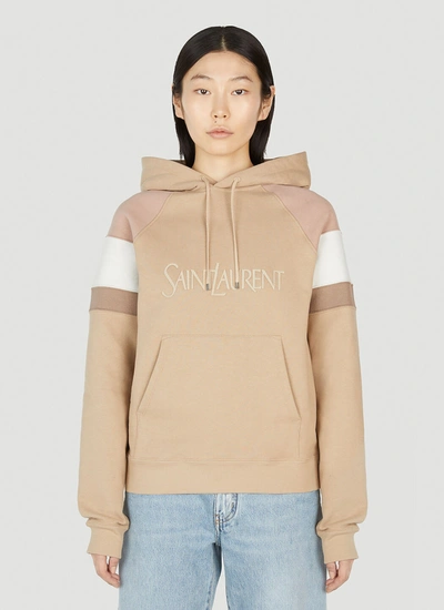 Saint Laurent Logo Embroidered Hooded Sweatshirt Female Beige In Cream