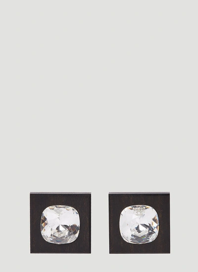 Saint Laurent Mounted Crystal Clip-on Earrings Female Black In Silver