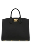 Ferragamo Studio Box Leather Shoulder Bag In Black