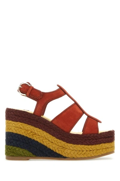 FERRAGAMO SALVATORE FERRAGAMO WOMEN BRICK SUEDE RENEE WEDGES