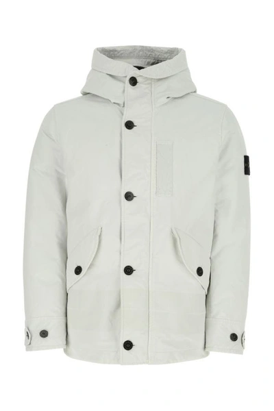 Stone Island Logo-patch Long-sleeved Hooded Jacket In White