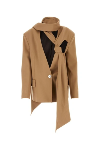 Attico Scarf-detail Draped Blazer In Camel