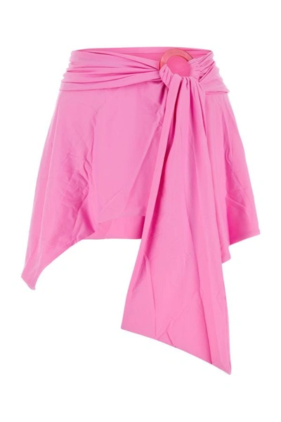 Attico The  Logo Rise Asymmetric Hem Mini Skirt In Pink