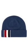 Thom Browne Virgin Wool Stripe-trim Beanie In Bright Blue