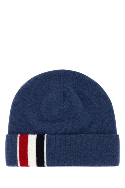 Thom Browne Virgin Wool Stripe-trim Beanie In Bright Blue