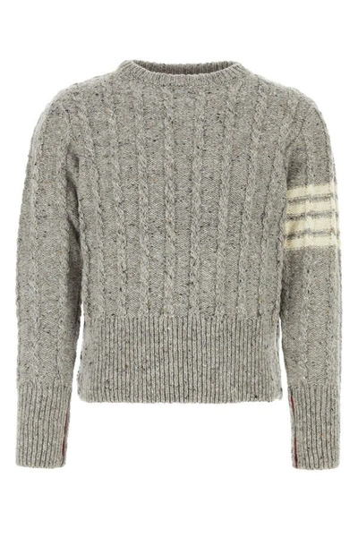 Thom Browne Melange Grey Wool Blend Sweater In Gray
