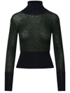 Thom Browne Woman Green And Black Wool Turtleneck Sweater In Green