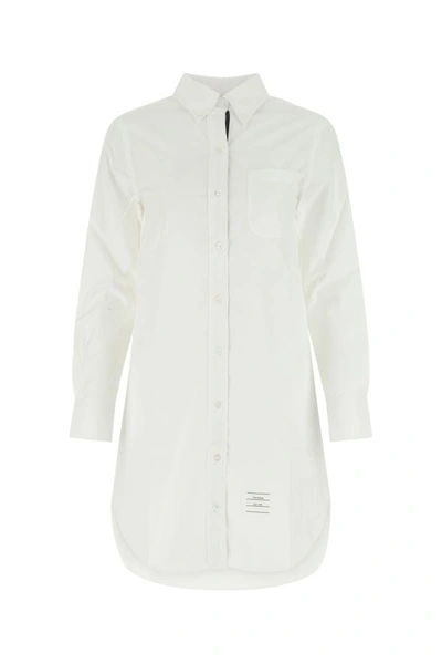 THOM BROWNE THOM BROWNE WOMAN WHITE POPLIN SHIRT MINI DRESS