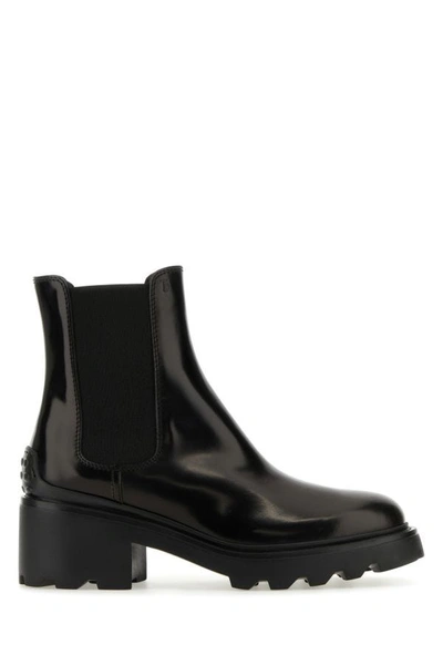 TOD'S TOD'S WOMAN BLACK LEATHER ANKLE BOOTS