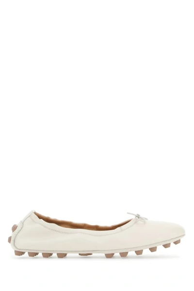 Tod's Woman Ivory Leather Bubble Ballerinas In White