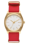 Nixon The Time Teller Nato Strap Watch, 37mm In Gold/ White/ Red
