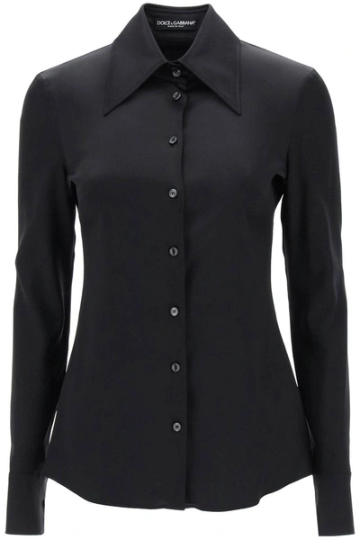 Dolce & Gabbana Shirt In Silk Satin In Nero (black)