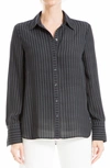 Max Studio Printed Long Sleeve Button-up Shirt In Blck/ Ivry Pnstrp Brdr