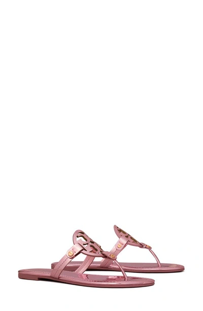 Tory Burch Miller Leather Sandal In Mirror Metallic Pink