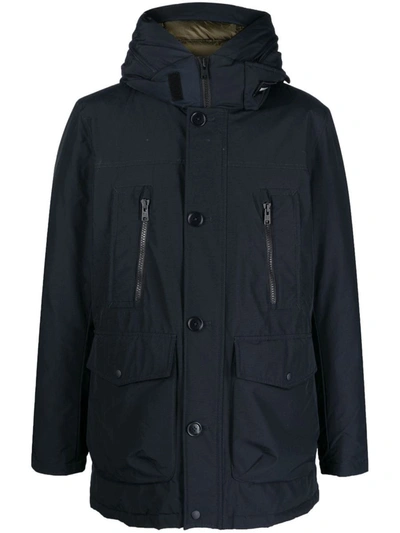 Woolrich Long-sleeve Hooded Padded Coat In Blue