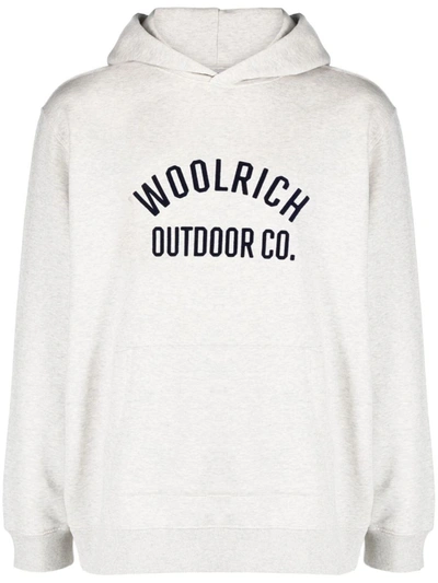 Woolrich Logo-print Cotton Hoodie In Light Grey Melange