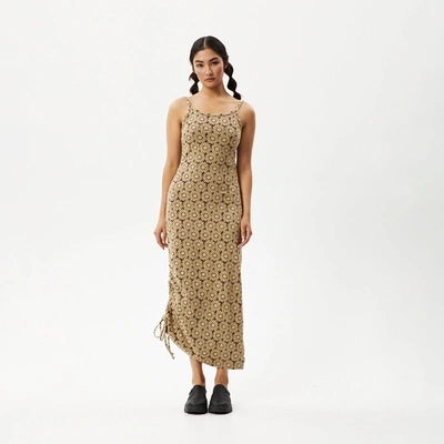 Afends Gathered Floral Maxi Dress In Brown