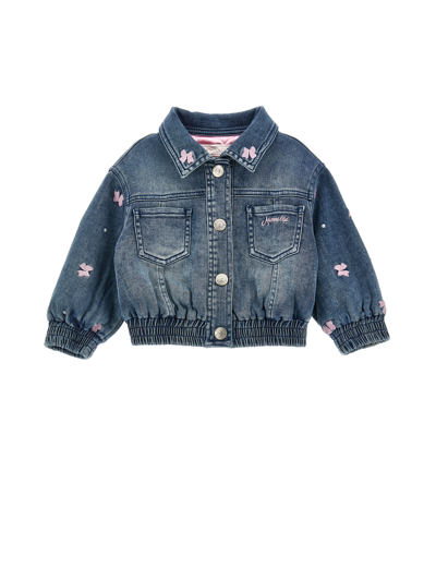 Monnalisa Babies'   Embroidered Denim Jacket In Blu Stone Denim