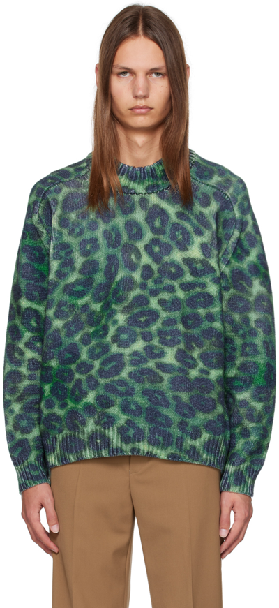 Meryll Rogge Green Leopard Sweater In Leopard Merino Print
