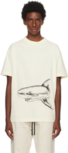 Palm Angels Broken Shark Print Cotton T-shirt In Beige