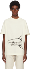 Palm Angels Broken Shark Print Cotton T-shirt In Butter Black