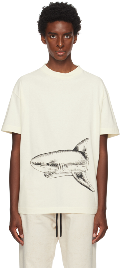 Palm Angels Broken Shark Print Cotton T-shirt In Neutrals