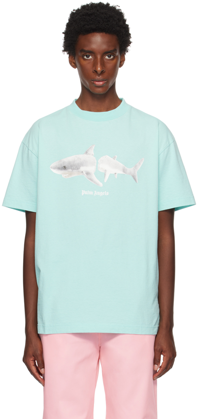 Palm Angels White Shark Classic T-shirt In Blue