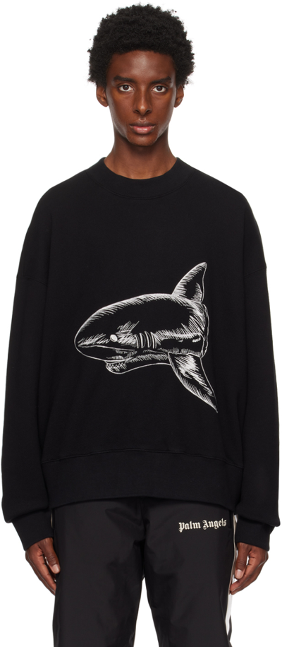 Palm Angels Split Shark Crewneck Sweatshirt In Black