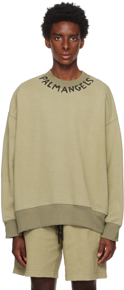 Palm Angels Logo-print Sweatshirt In Khaki