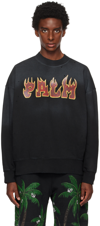 Palm Angels Logo Flames Vint Crew Sweatshirt In Black Red