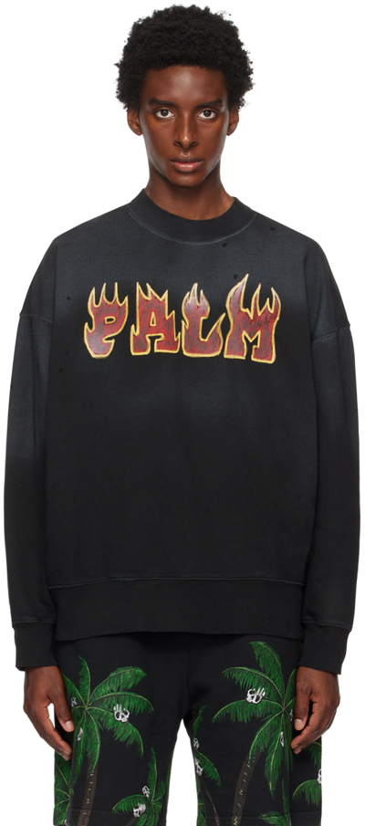 Palm Angels Logo Flames Vint Crew Sweatshirt In Black