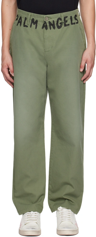 Palm Angels Logo-print Chino Trousers In Green
